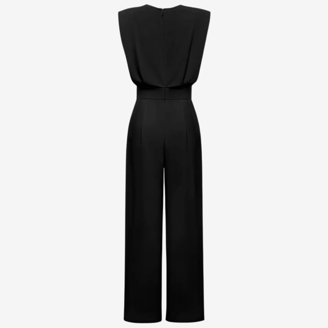 Round Neck Sleeveless Padded Shoulder Wide Leg Jumpsuit