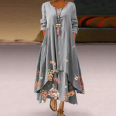 Floral Round Neck Long Sleeve High Low Maxi Dress 5