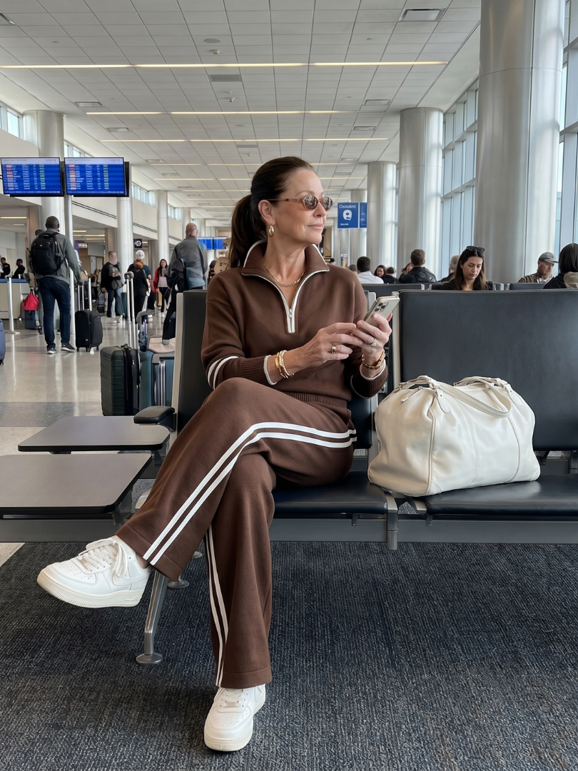 Quarter Zip Sweatshirt and Side Stripe Wide Leg Pants Two Piece Set