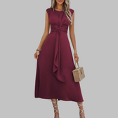 Sleeveless Round Neck Tie Waist A-Line Midi Dress 5