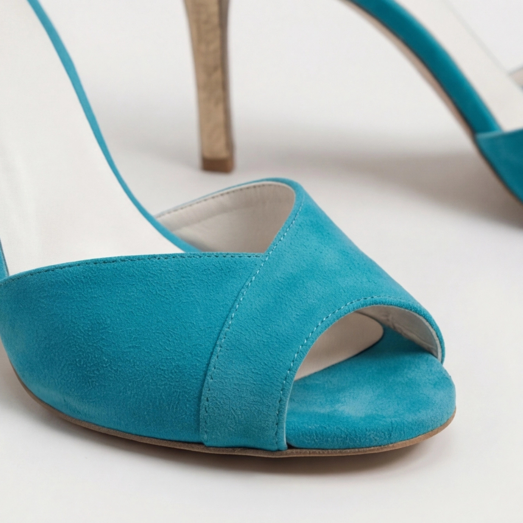 Suede Look Peep Toe Ankle Strap Stiletto Heel Sandals