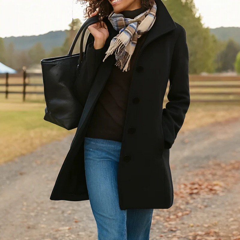 Lapel Collar Single Breasted Button Front Longline Coat