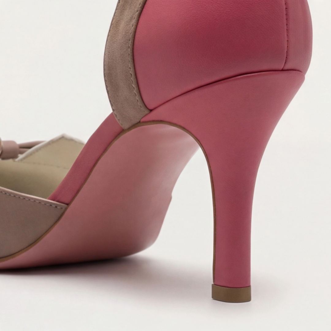 Round Toe Ankle Strap Bow Stiletto Heel Pumps