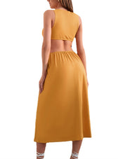 Green Halter-Neck Backless Maxi Dress With Waisted Detail M / Yellow Dresses