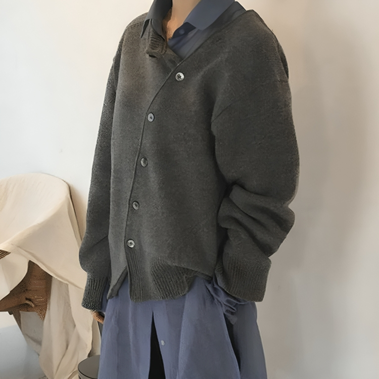 Button Front Drop Shoulder Oversized Knit Cardigan