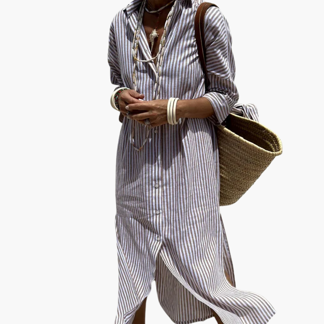 Flora | Sophisticated Striped Comfort Midi Dress Purple