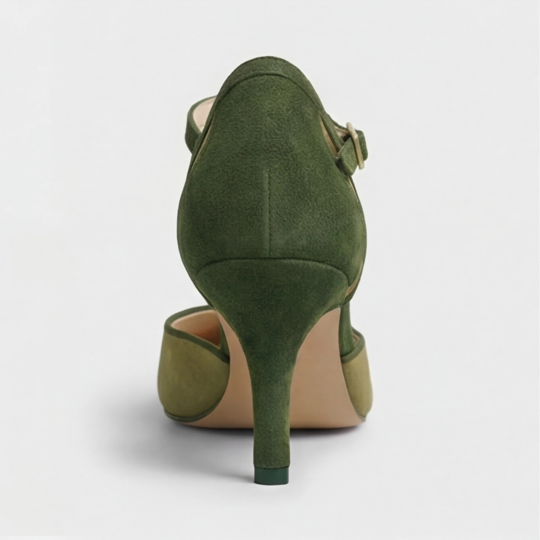 Suede T Strap Round Toe Mid Heel Pumps
