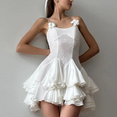 Lace Bustier Spaghetti Strap Tiered Ruffle Mini Dress 5