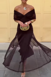 V-Neck Short Sleeve Chiffon Ruched Maxi Dress 14