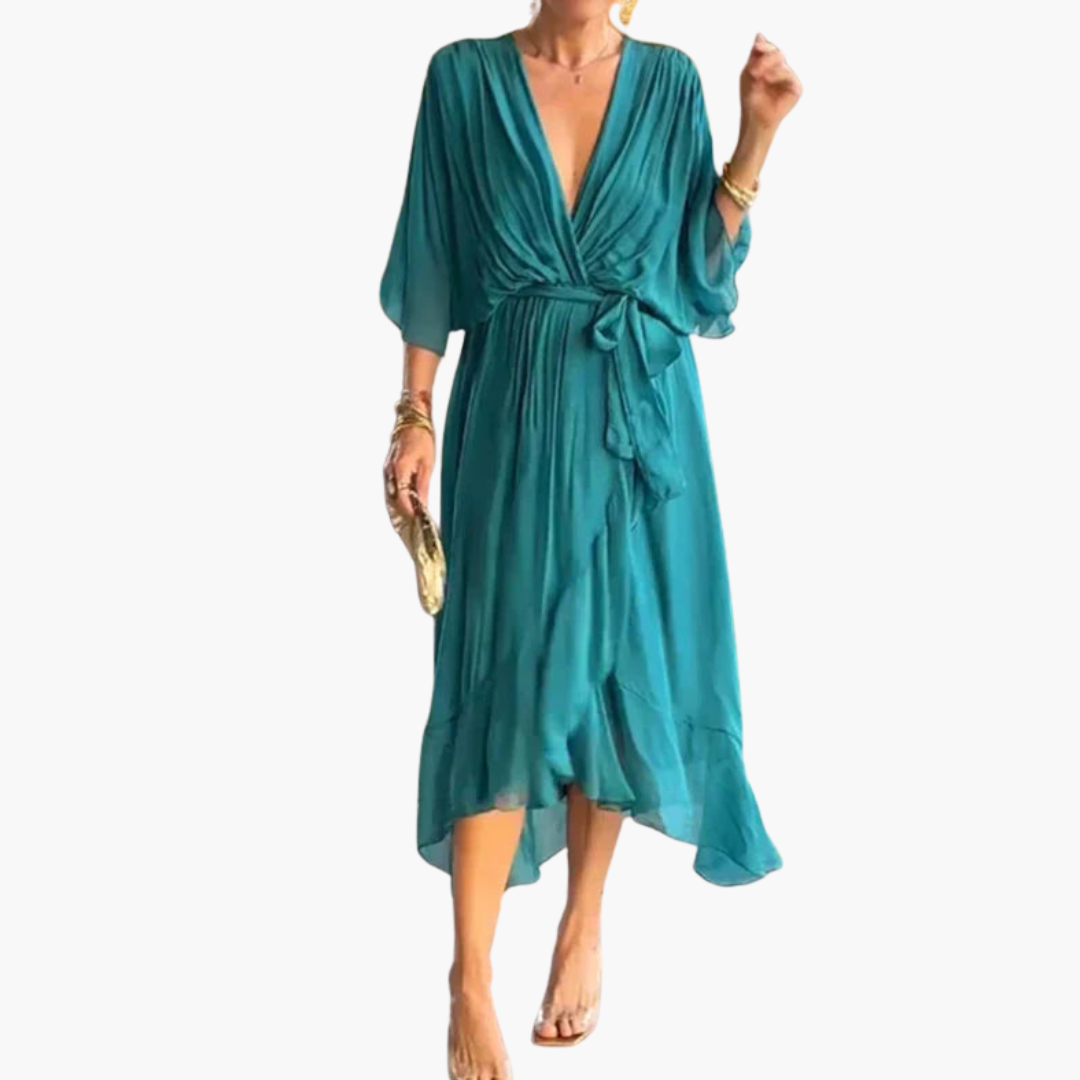 Indie | Women’s V-Neck Chiffon Dress Teal