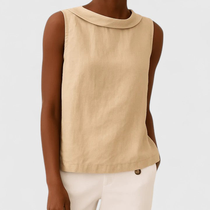 Roll Neck Sleeveless Linen Look Top