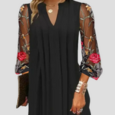 Embroidered Mesh Long Sleeve V-Neck Shift Dress 3
