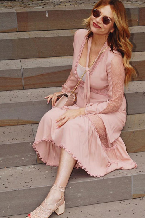 Pink Lace Irregular Hem Maxi Dress - View 2