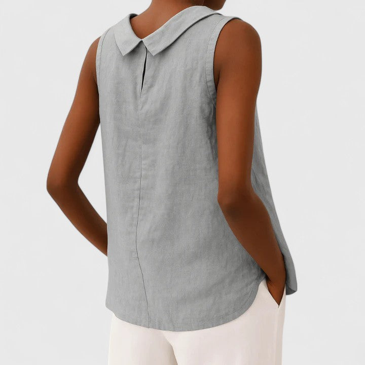 Roll Neck Sleeveless Linen Look Top