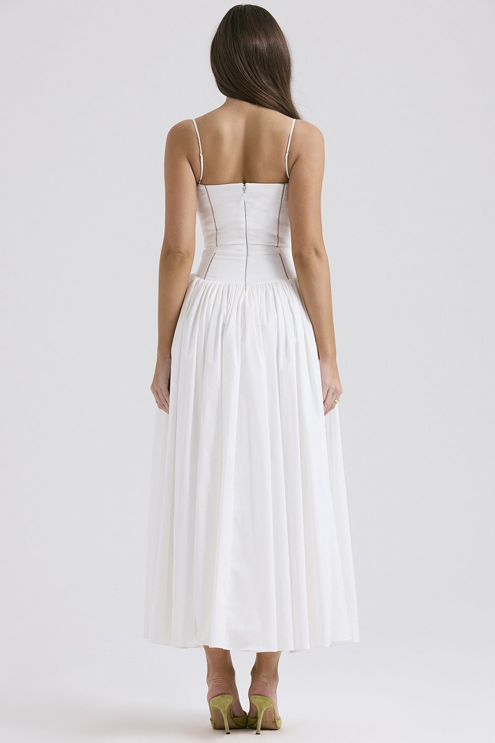 Spaghetti Strap Corset Drop Waist Fit and Flare Midi Dress