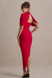Solid Ruched Bodycon Cape Party Dress