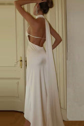Halter Sash Open Back Reception Dress