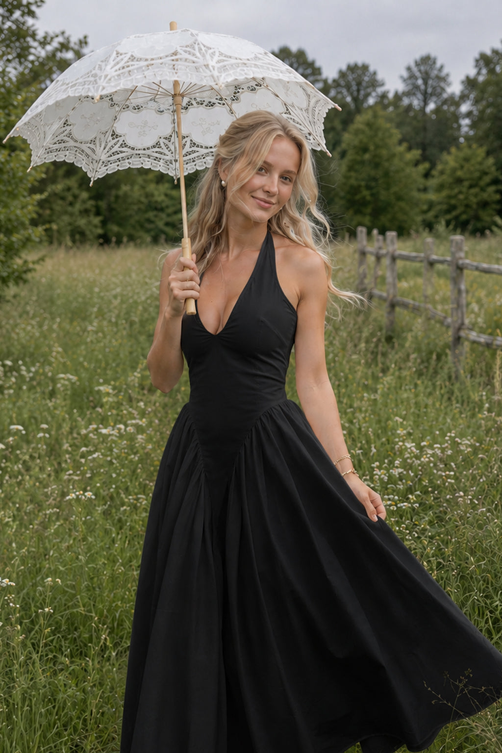 Backless Deep V-Neck Maxi Dress