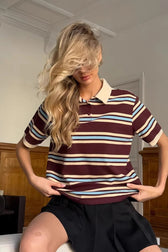 Vintage Stripe Contrast Polo T-Shirt