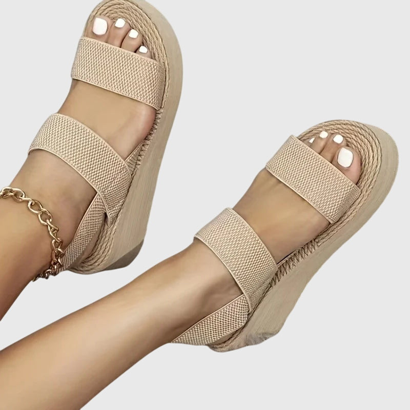 Open Toe Elastic Strap Platform Wedge Espadrille Sandals