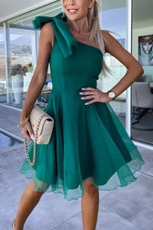 Lifetime Celebrations Tulle One Shoulder Bow Design Mini Dress - View 3