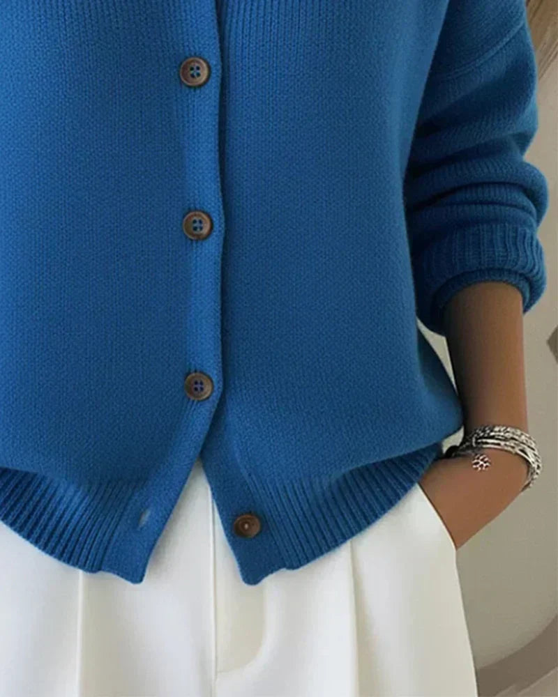 Collared Button Front Ribbed Knit Cardigan