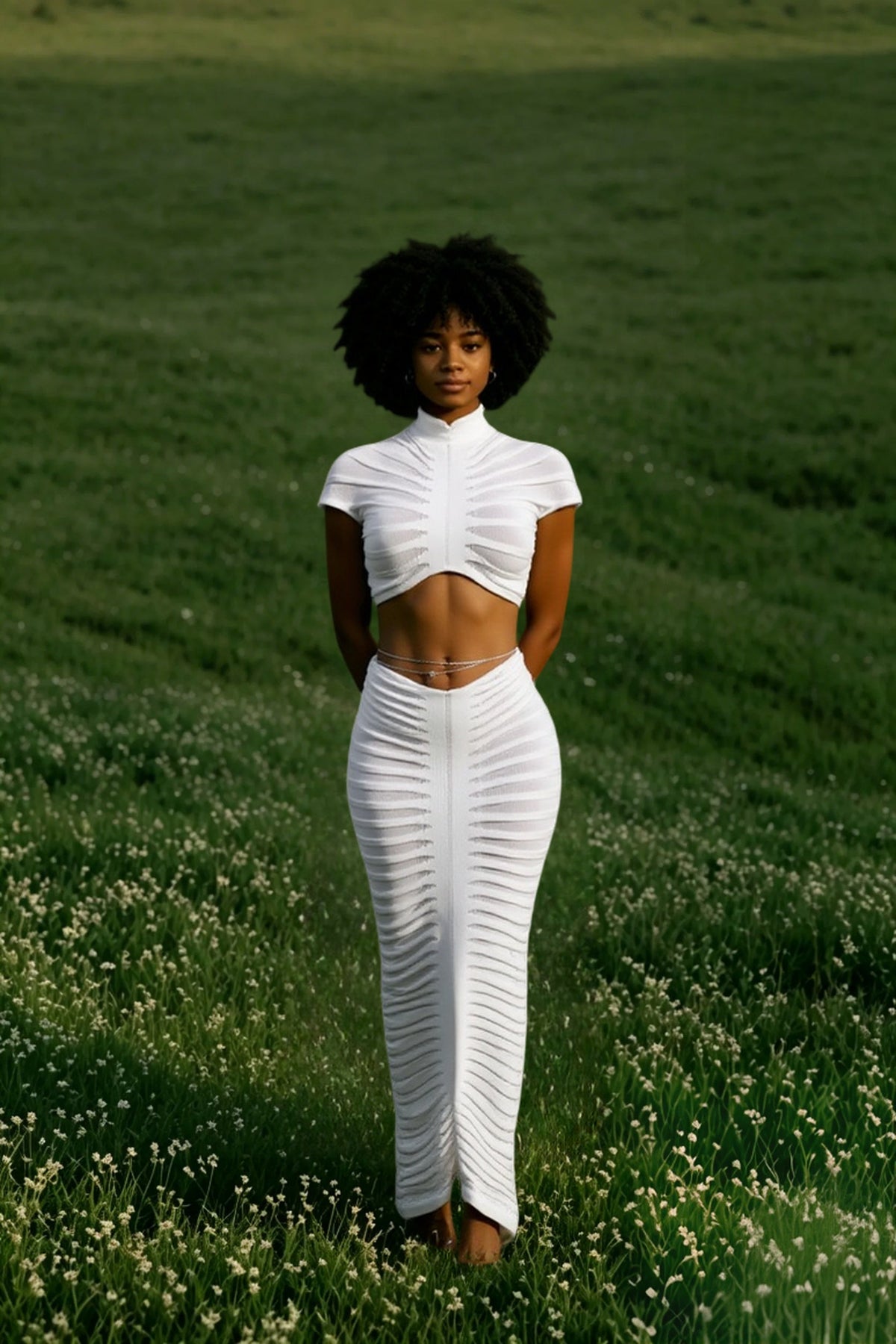 Sheer Stripe Knit Mock Neck Crop Top and Maxi Skirt Two Piece Set 4