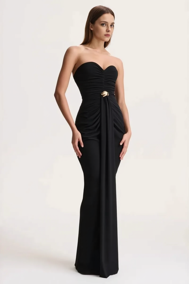 Sexy Sleeveless Ruched Waist Cinched Sash Strapless Party Dress 4