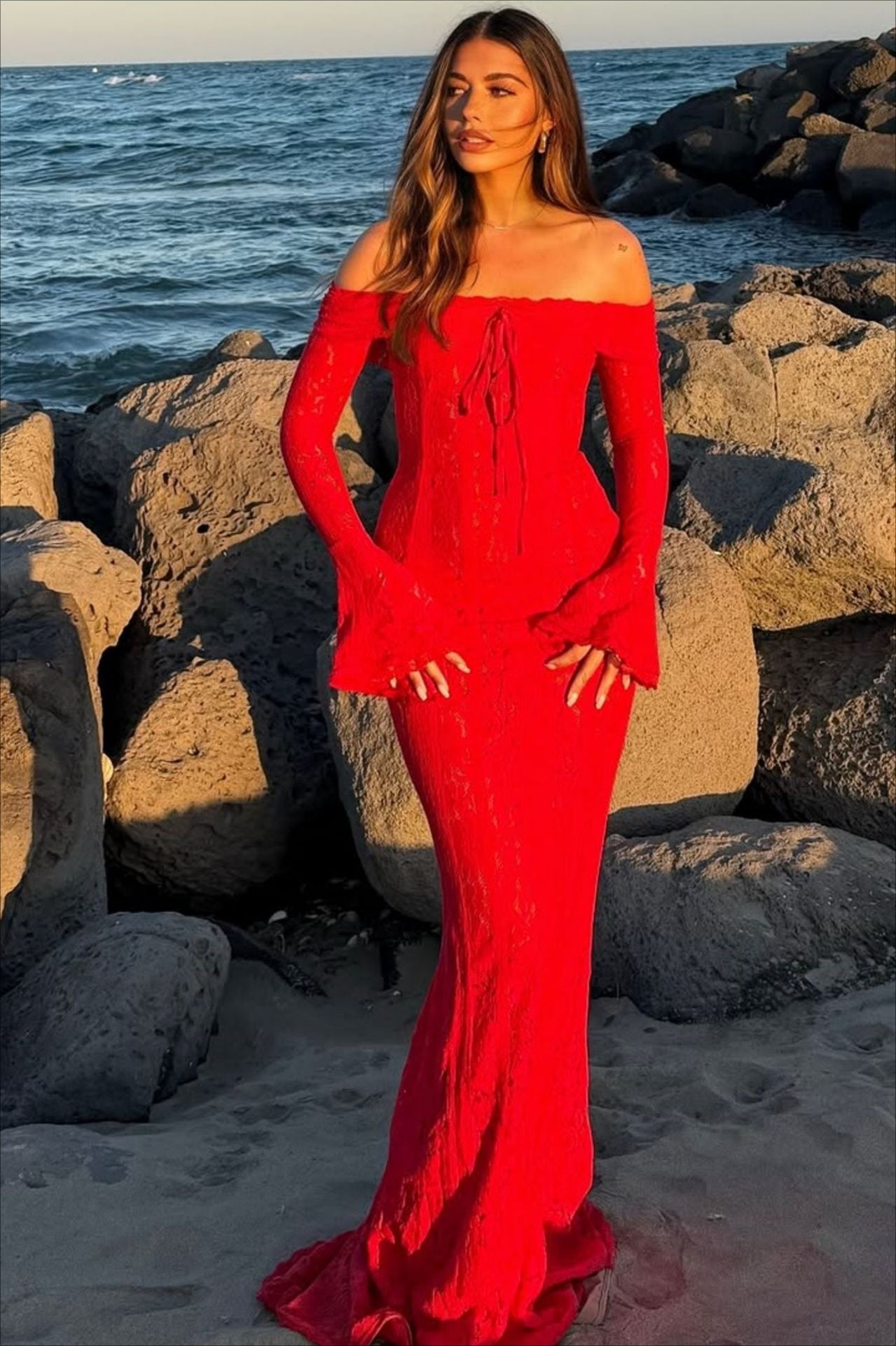 Lace Bustier Bell Sleeve Maxi Dress - View 10