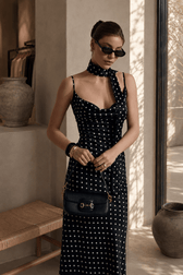 Spot Print Wrap Strap Mermaid Slip Dress
