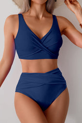 High Waist Solid Bodycon Two Piece Swim Set