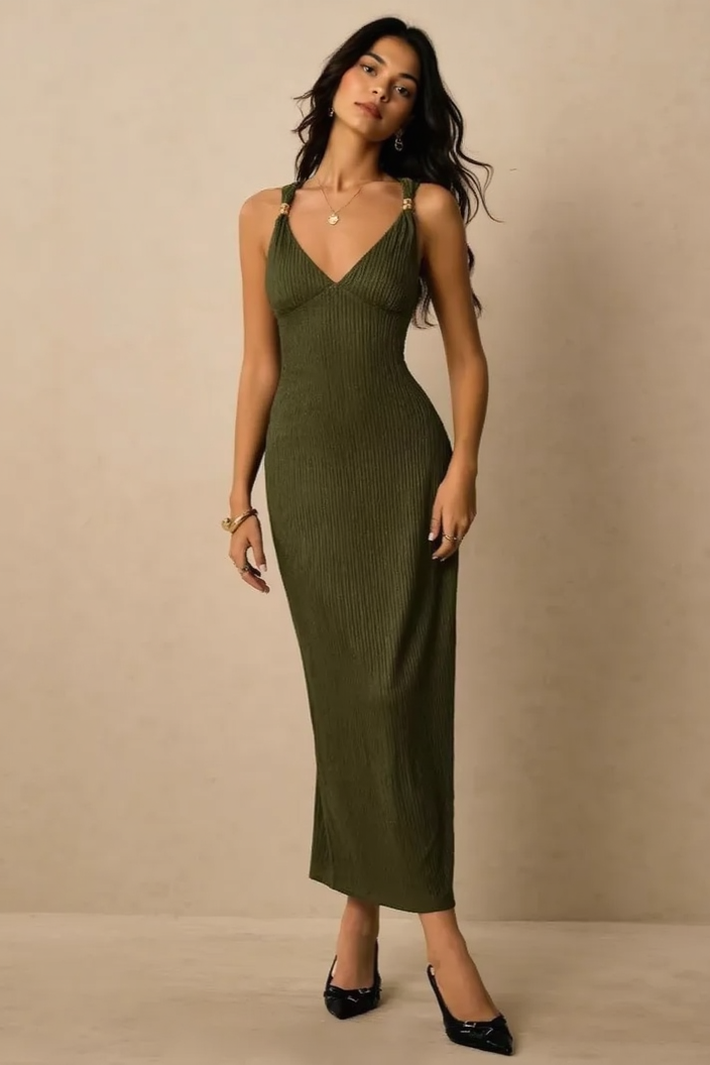 Ruched Waist Cami Midi Figure Hug Bodycon Dress