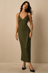 Ruched Waist Cami Midi Figure Hug Bodycon Dress