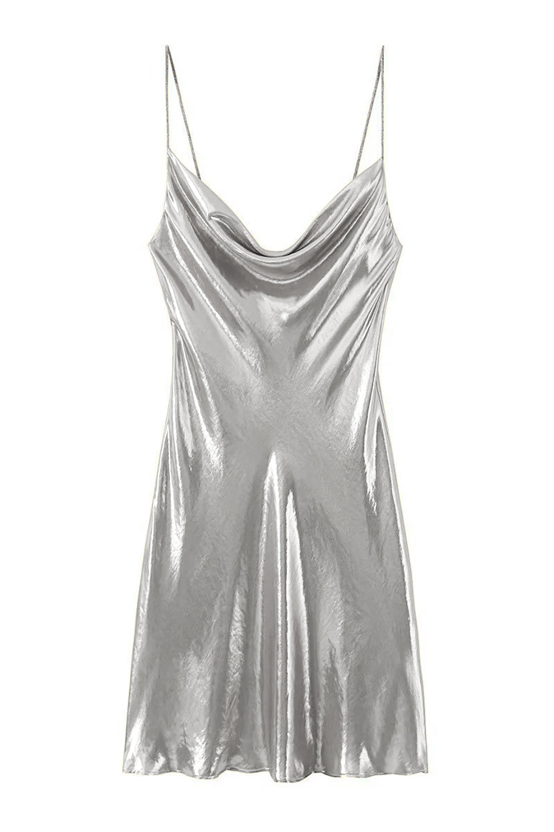 Metallic Cowl Neck Spaghetti Strap Slip Mini Dress