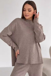 Slit Detail Sweater Wide Pants Knit Set