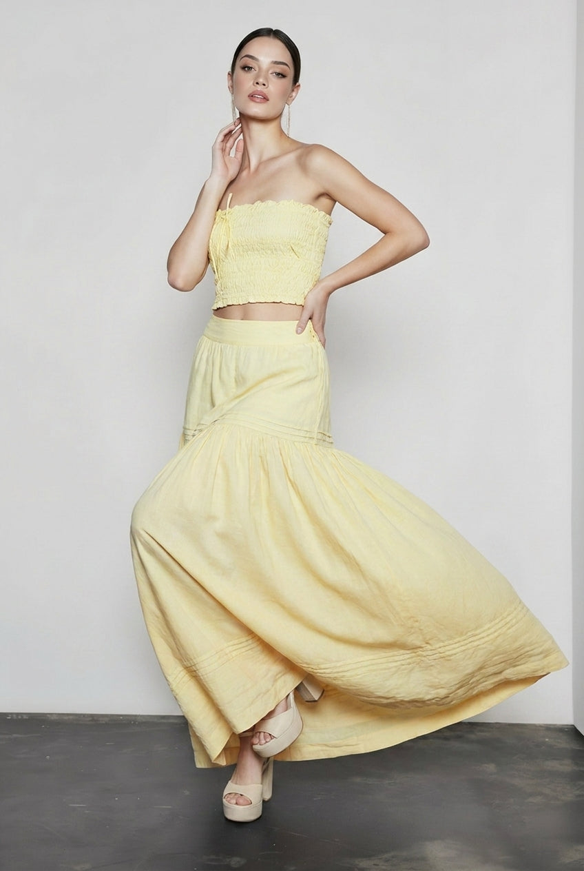 Strapless Smocked Crop Top and Tiered Maxi Skirt Two Piece Set 2
