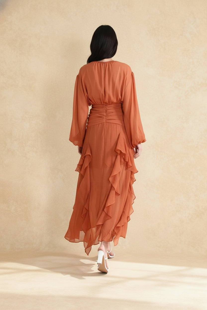 Leonie Ballon Stylish Long-Sleeved Maxi Dress