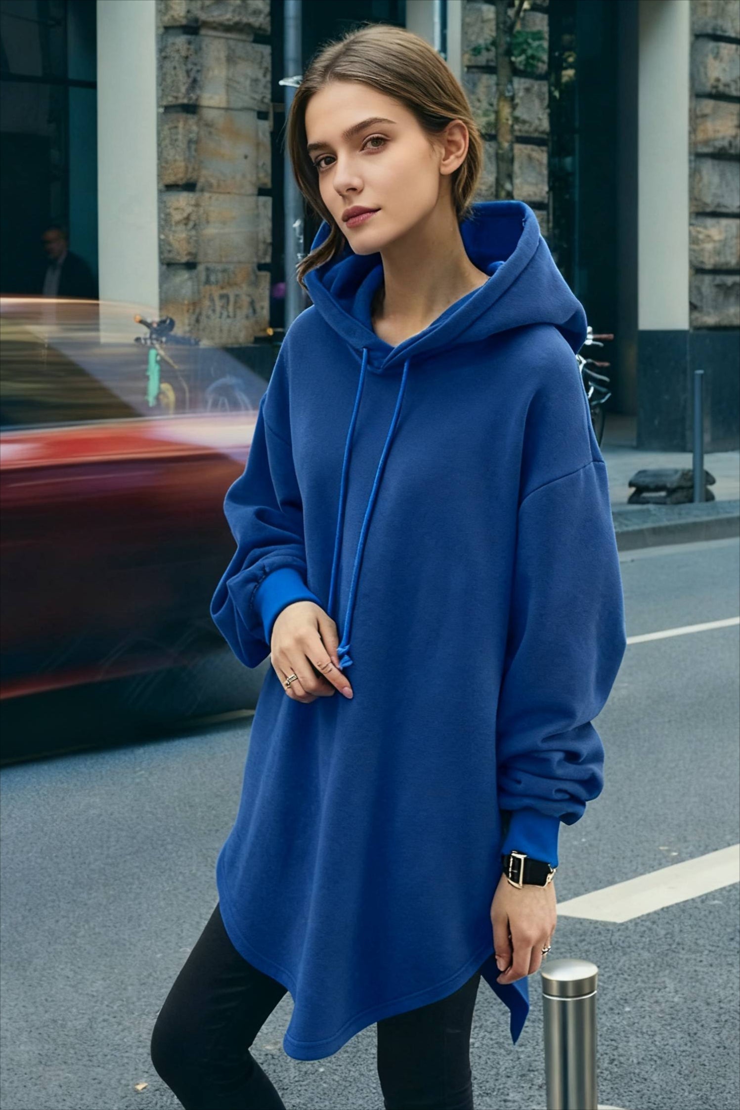 Pullover Loose Hoodie Casual  Drawstring Oversized  Women's Long Solid Sweatshirt Autumn Arm Streetwear