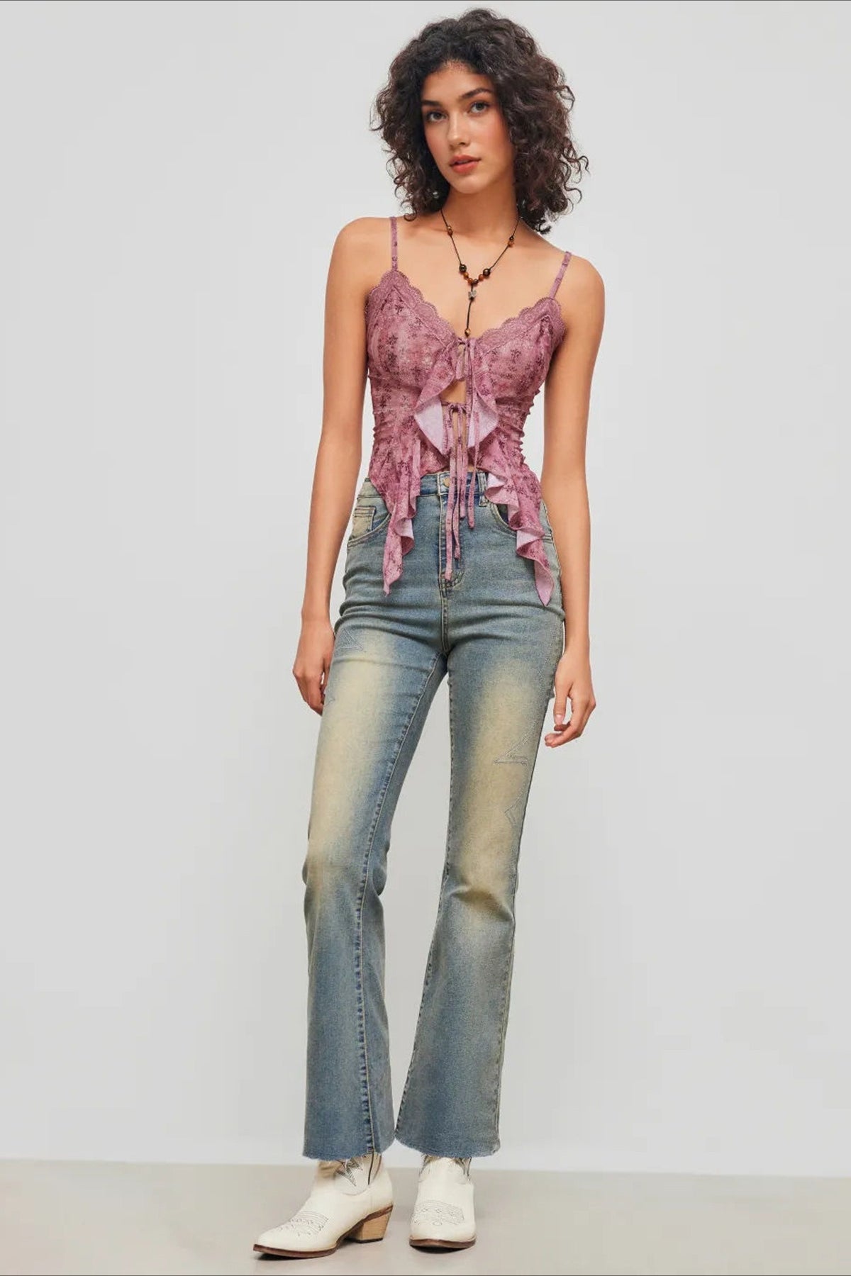 Lace Floral Ruffle Cami Top