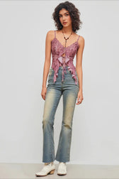 Lace Floral Ruffle Cami Top