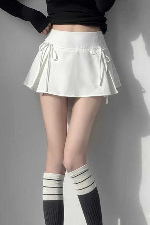 Low Rise Bow Tie A Line Mini Skirt