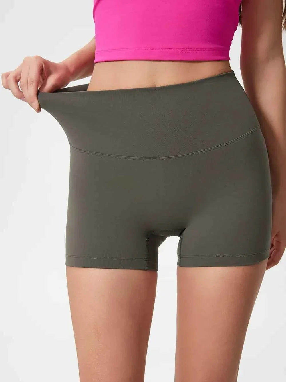 Wide Waistband High Waist Fitted Stretch Active Shorts