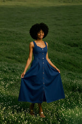 Washed Button Front Cami Denim Dress