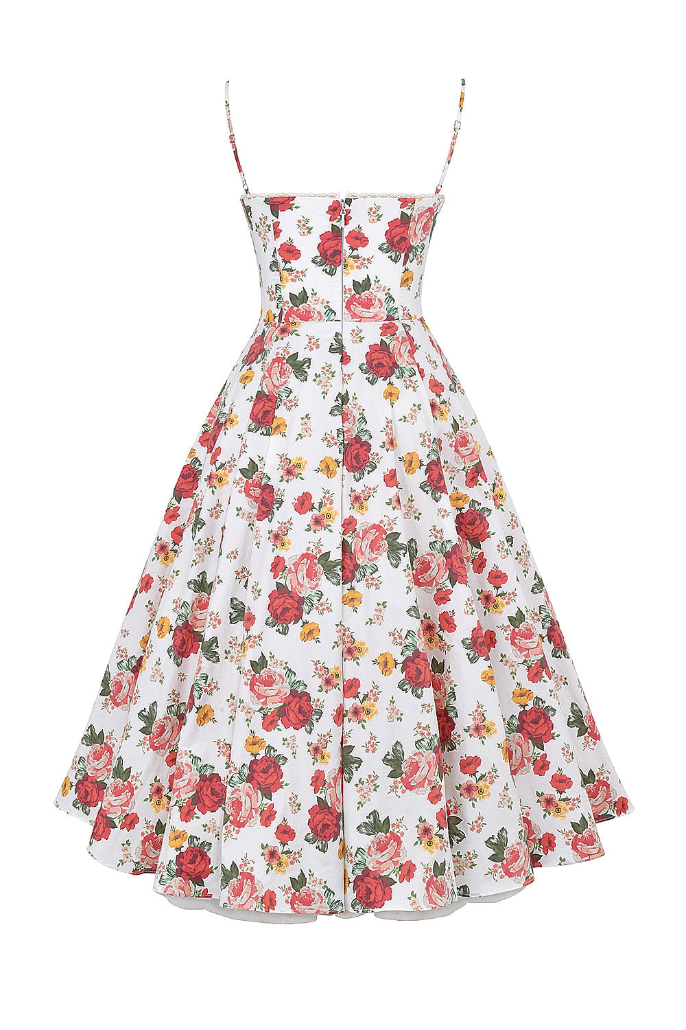 Rose Print Sweetheart Corset Bodice Tulle Underlay Midi Dress 19