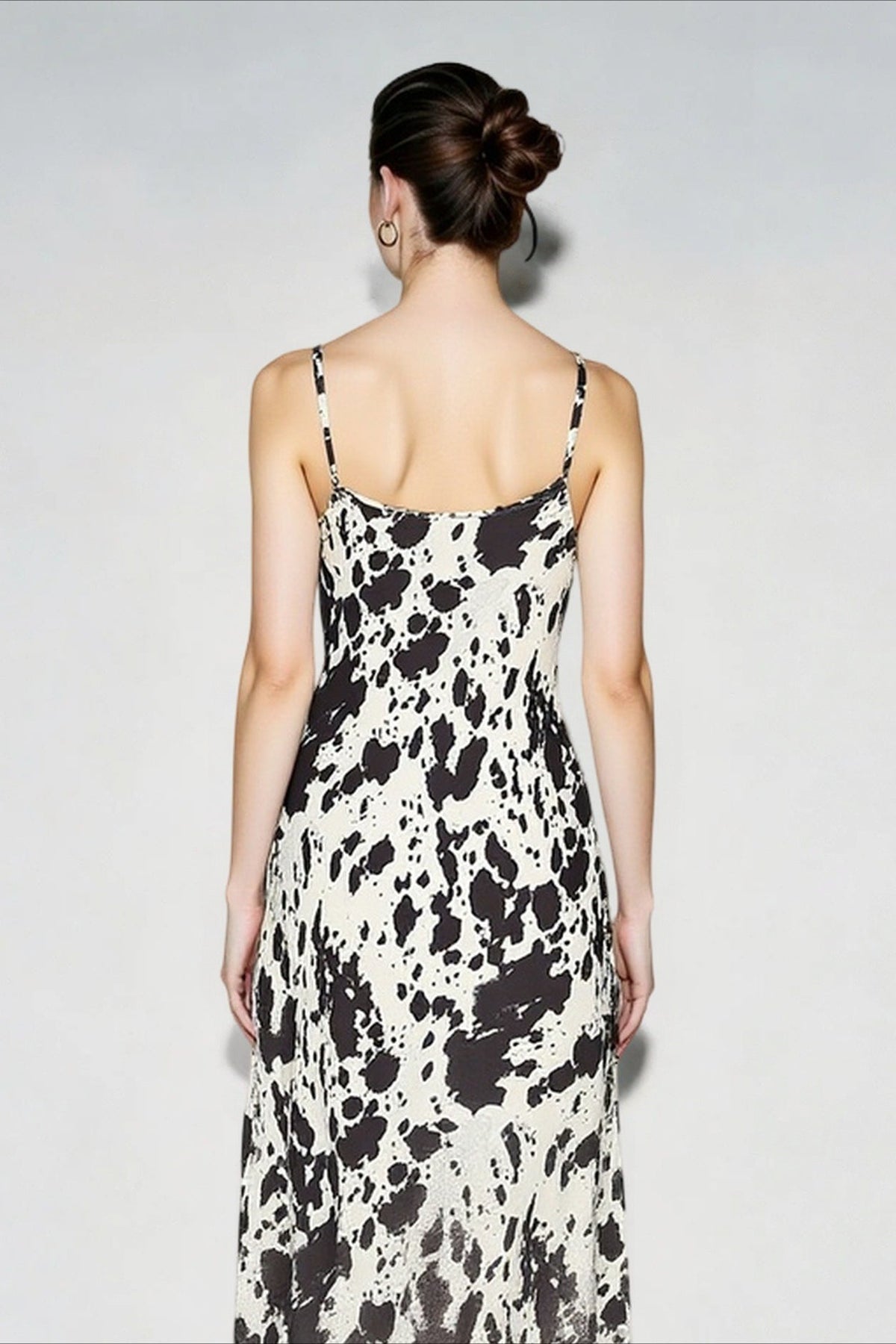 Cow Print Scoop Neck Spaghetti Strap Contrast Trim Slip Dress 4