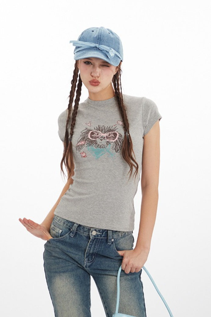 Edgy Crystal Embellished Tee T-Shirt