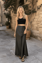 Silky Solid High Waist Satin Maxi Skirt