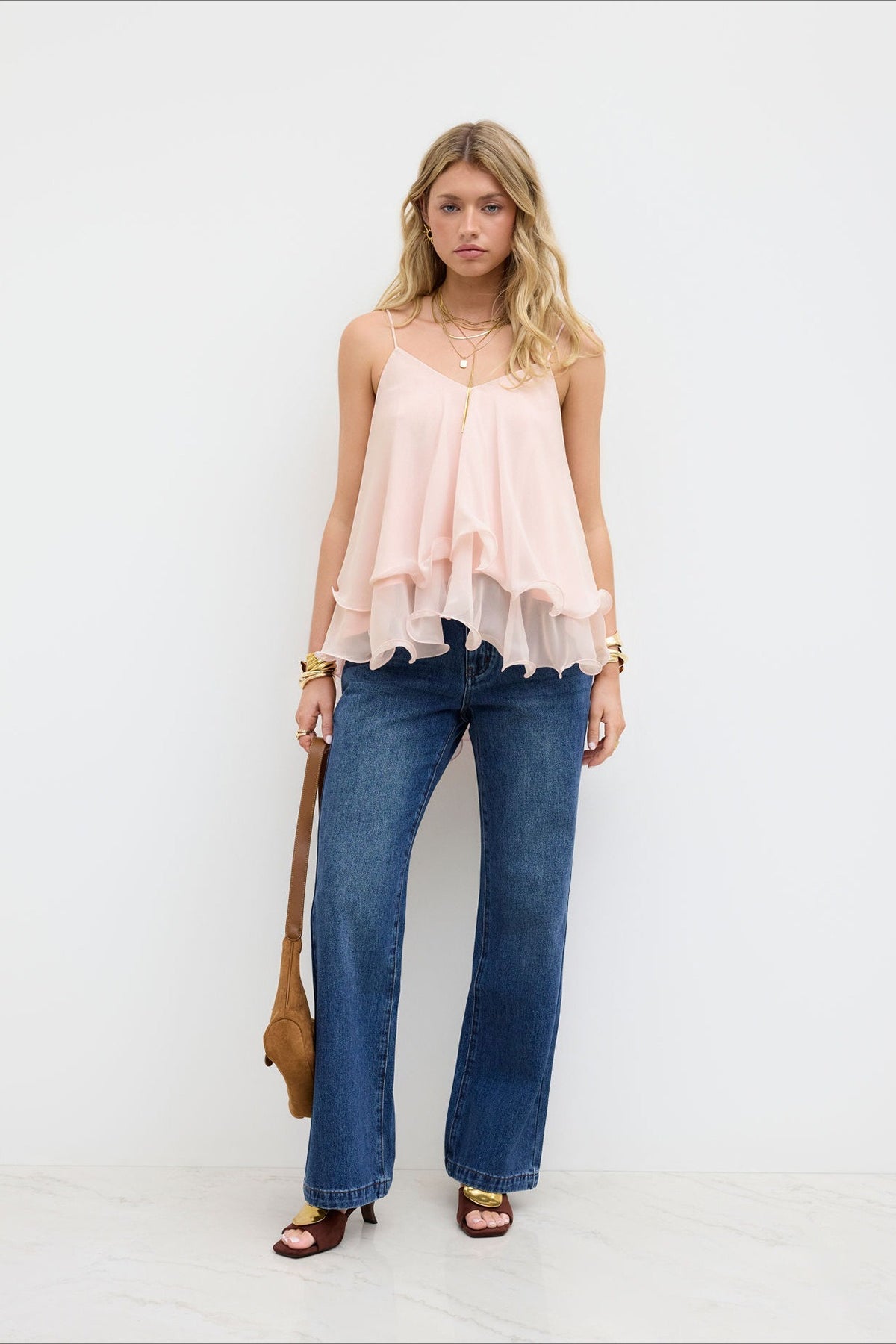 Ruffled Chiffon Halter Cami Top