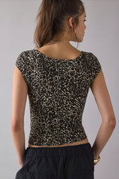 Printed Ribbed Square Neck Fitted Crop Top