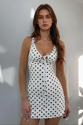 Polka Dot Waist Cinch A Line Mini Slip Dress